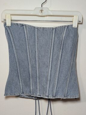 Loucia Denim Corset Bustier Light Blue Structured 100% Cotton NEW Women's Size S